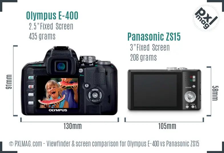 Olympus E-400 vs Panasonic ZS15 Screen and Viewfinder comparison