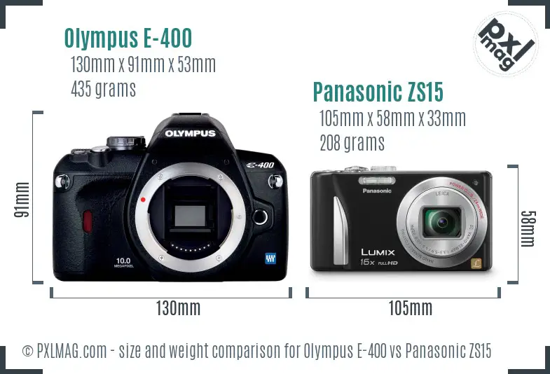Olympus E-400 vs Panasonic ZS15 size comparison