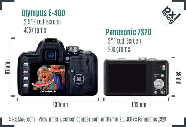 Olympus E-400 vs Panasonic ZS20 Screen and Viewfinder comparison