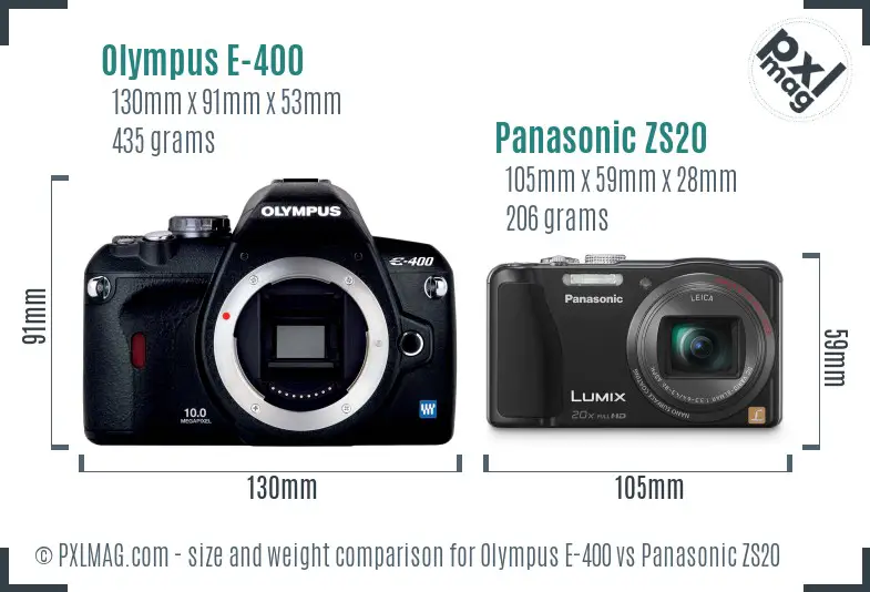 Olympus E-400 vs Panasonic ZS20 size comparison