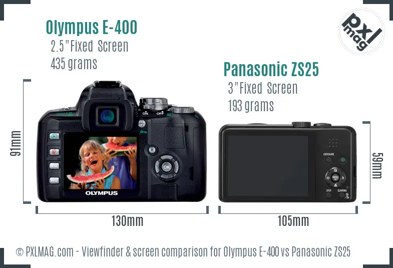 Olympus E-400 vs Panasonic ZS25 Screen and Viewfinder comparison