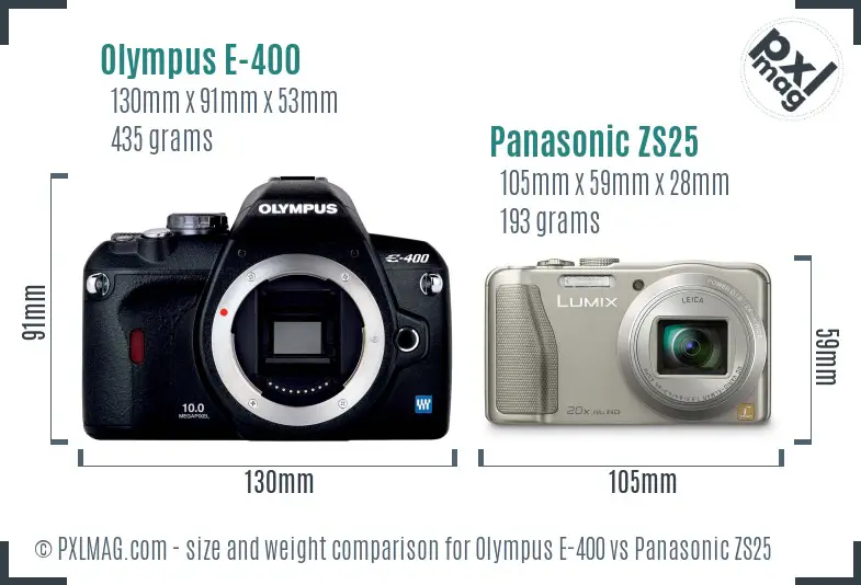 Olympus E-400 vs Panasonic ZS25 size comparison
