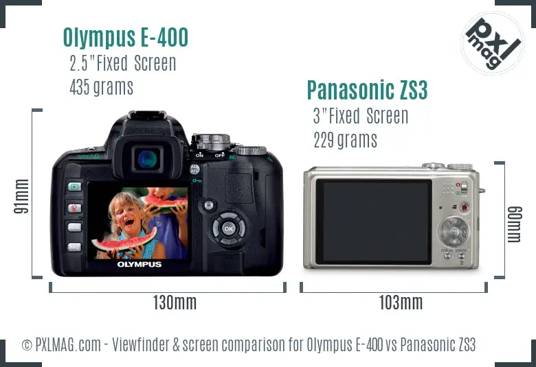 Olympus E-400 vs Panasonic ZS3 Screen and Viewfinder comparison