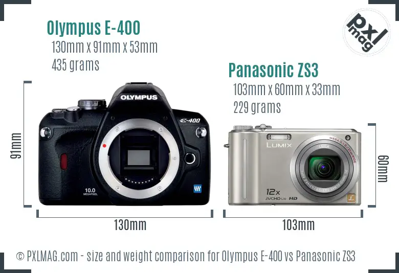 Olympus E-400 vs Panasonic ZS3 size comparison