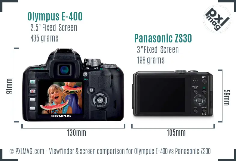 Olympus E-400 vs Panasonic ZS30 Screen and Viewfinder comparison