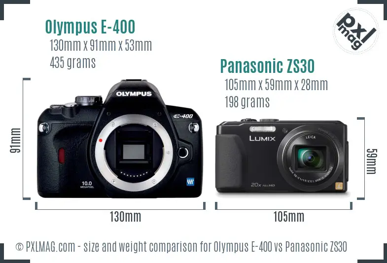 Olympus E-400 vs Panasonic ZS30 size comparison