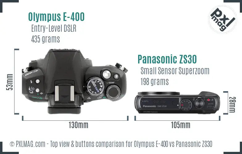 Olympus E-400 vs Panasonic ZS30 top view buttons comparison