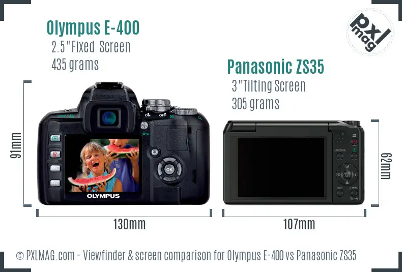 Olympus E-400 vs Panasonic ZS35 Screen and Viewfinder comparison