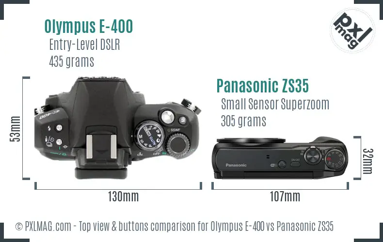 Olympus E-400 vs Panasonic ZS35 top view buttons comparison