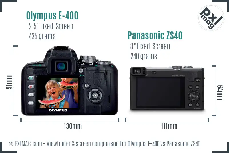 Olympus E-400 vs Panasonic ZS40 Screen and Viewfinder comparison