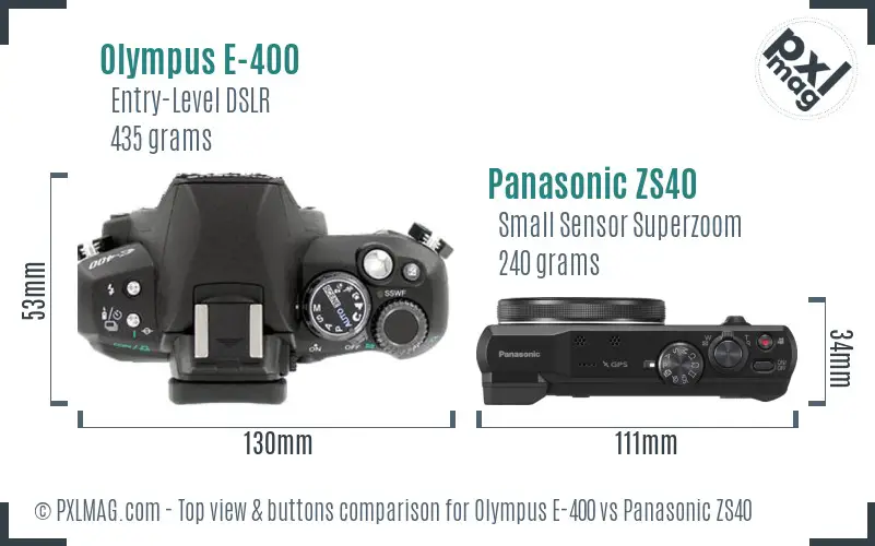 Olympus E-400 vs Panasonic ZS40 top view buttons comparison