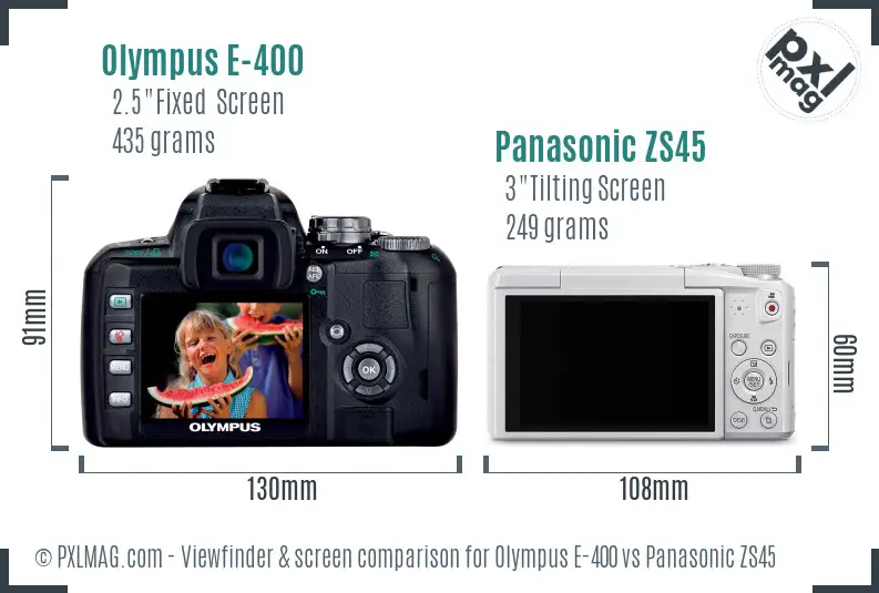 Olympus E-400 vs Panasonic ZS45 Screen and Viewfinder comparison
