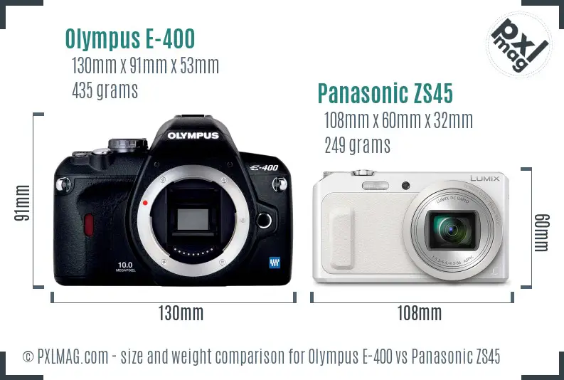 Olympus E-400 vs Panasonic ZS45 size comparison