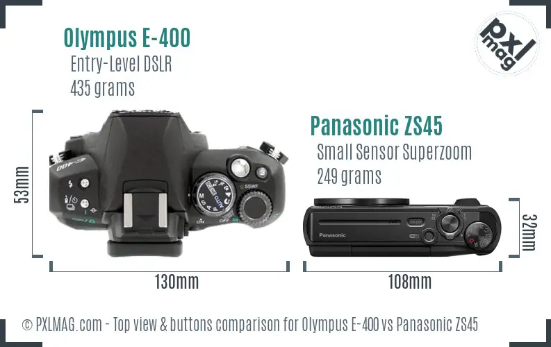Olympus E-400 vs Panasonic ZS45 top view buttons comparison