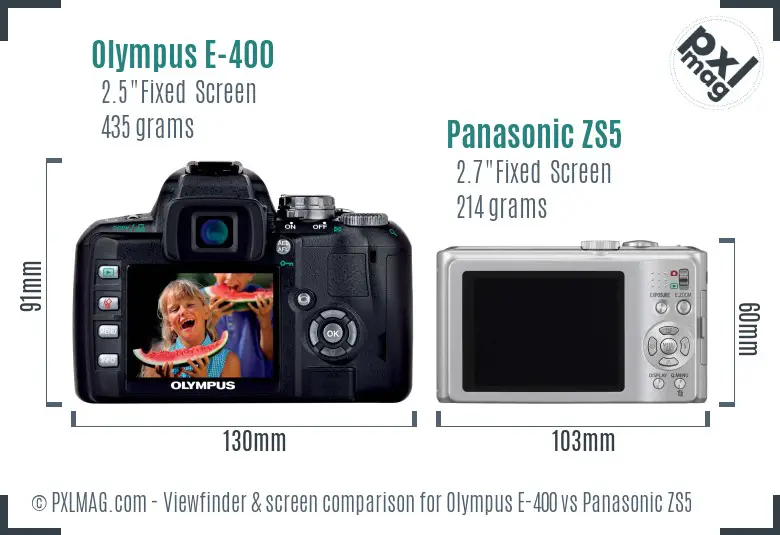 Olympus E-400 vs Panasonic ZS5 Screen and Viewfinder comparison