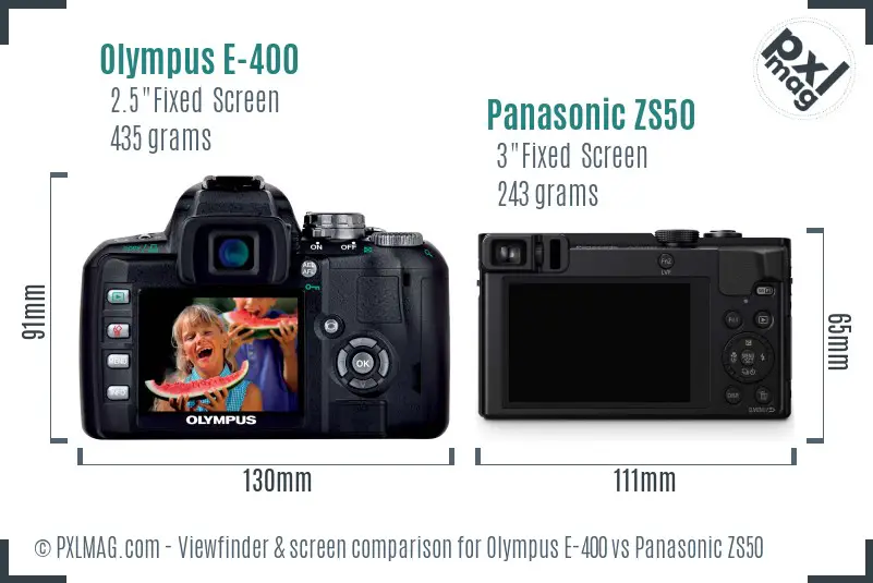 Olympus E-400 vs Panasonic ZS50 Screen and Viewfinder comparison
