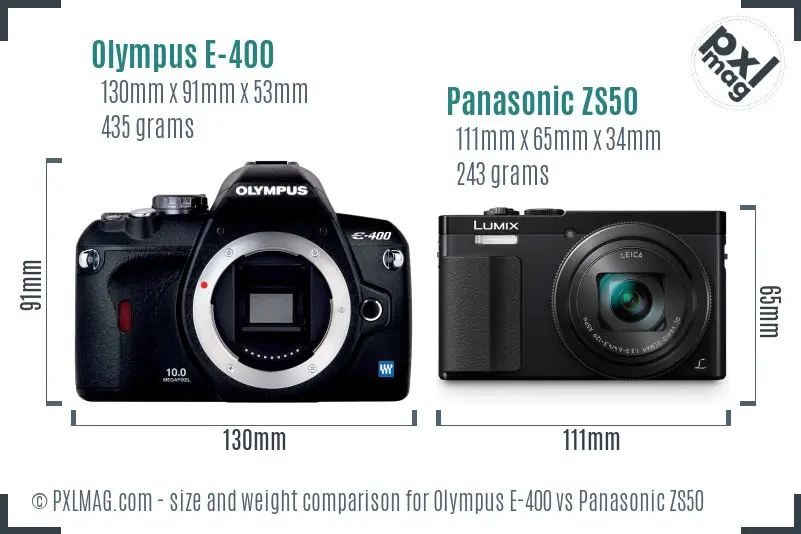 Olympus E-400 vs Panasonic ZS50 size comparison