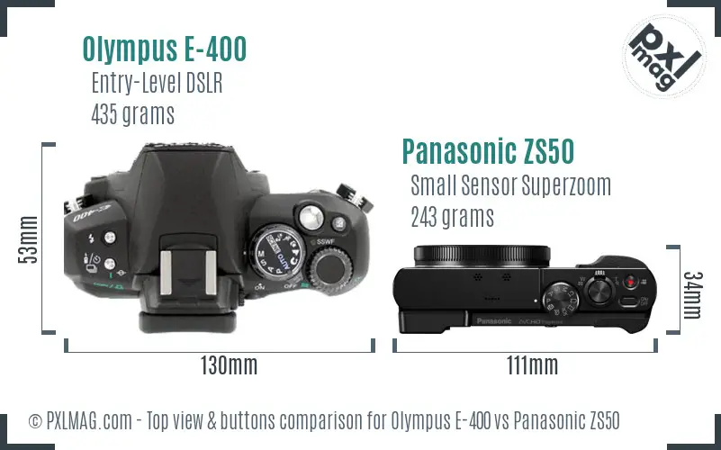 Olympus E-400 vs Panasonic ZS50 top view buttons comparison