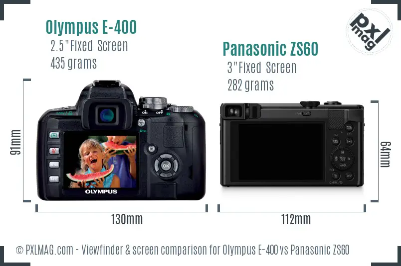 Olympus E-400 vs Panasonic ZS60 Screen and Viewfinder comparison