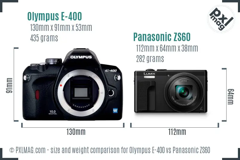 Olympus E-400 vs Panasonic ZS60 size comparison