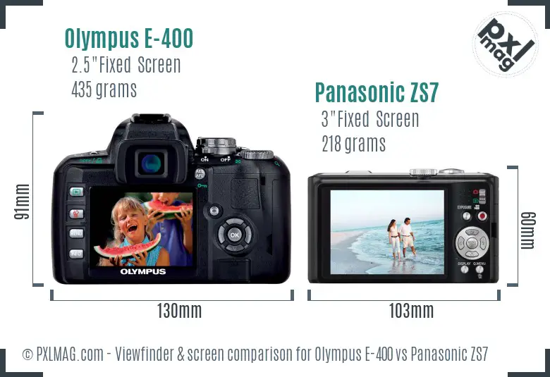 Olympus E-400 vs Panasonic ZS7 Screen and Viewfinder comparison