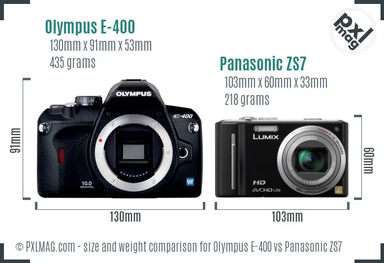 Olympus E-400 vs Panasonic ZS7 size comparison