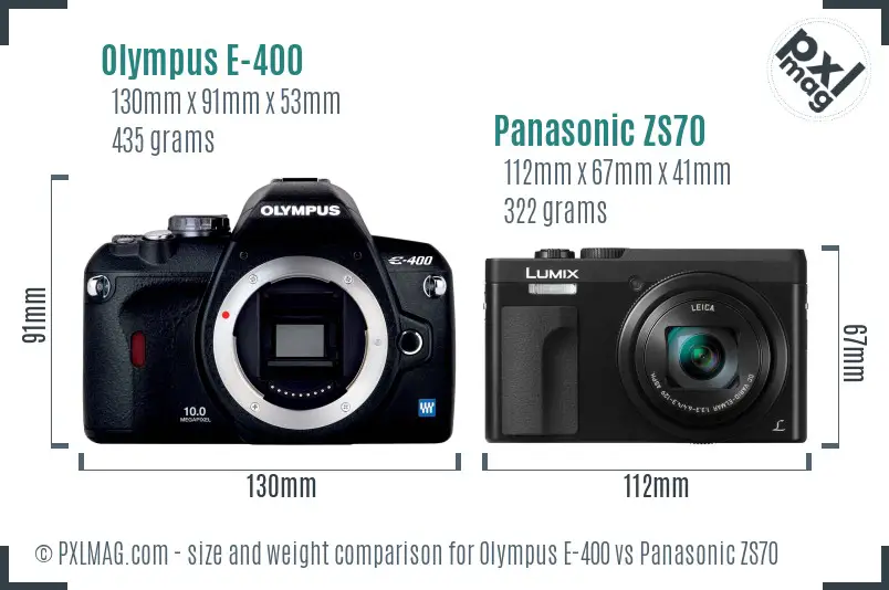 Olympus E-400 vs Panasonic ZS70 size comparison