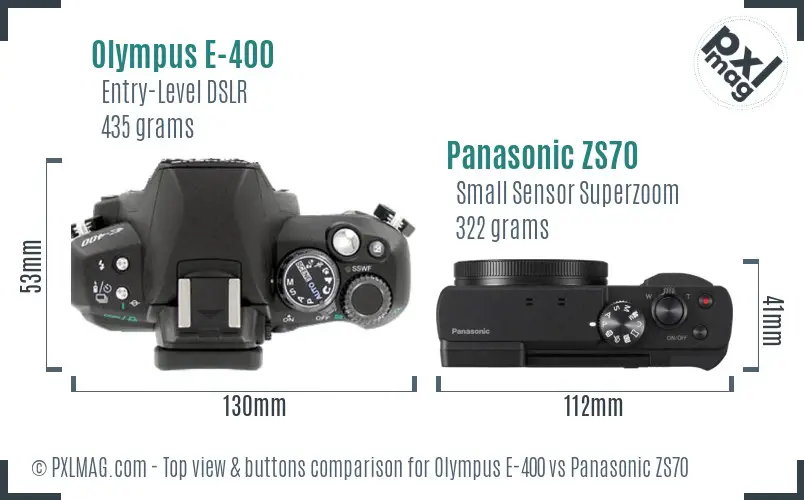 Olympus E-400 vs Panasonic ZS70 top view buttons comparison