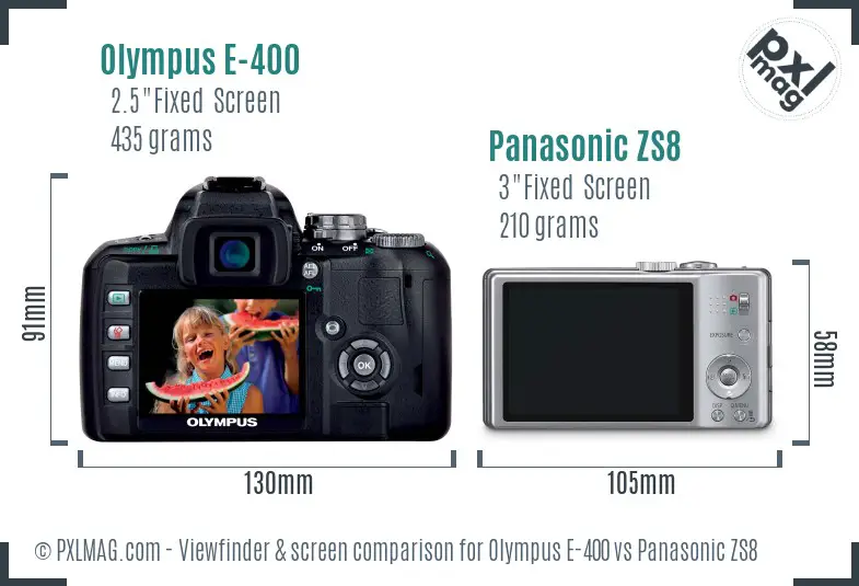 Olympus E-400 vs Panasonic ZS8 Screen and Viewfinder comparison