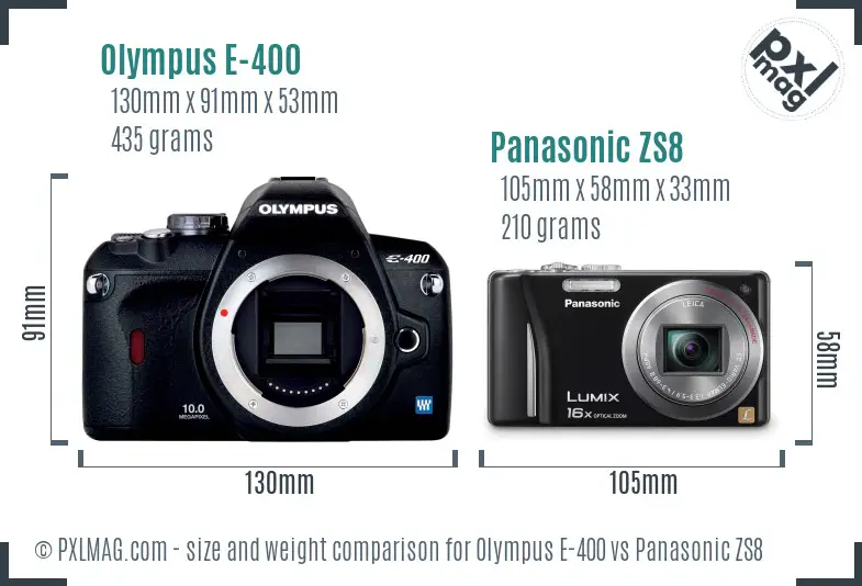Olympus E-400 vs Panasonic ZS8 size comparison