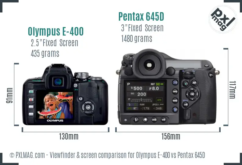 Olympus E-400 vs Pentax 645D Screen and Viewfinder comparison