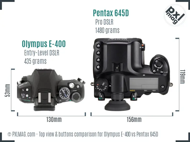 Olympus E-400 vs Pentax 645D top view buttons comparison