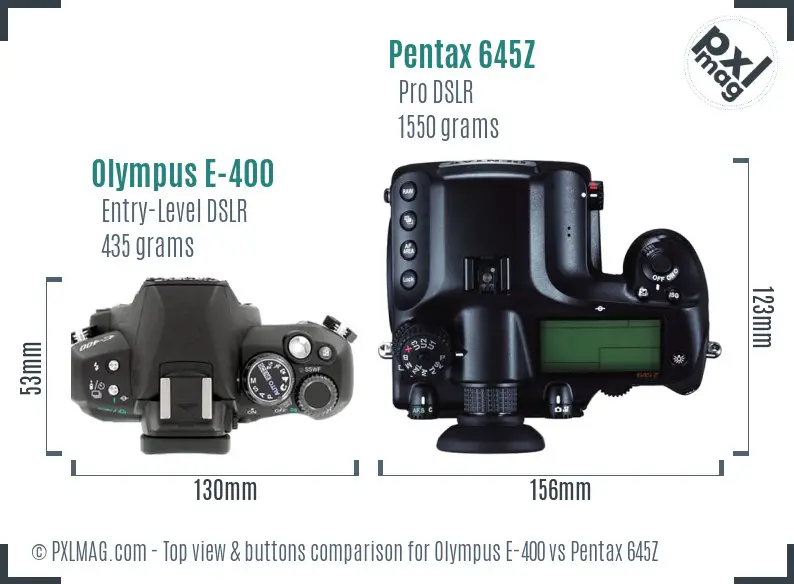 Olympus E-400 vs Pentax 645Z top view buttons comparison