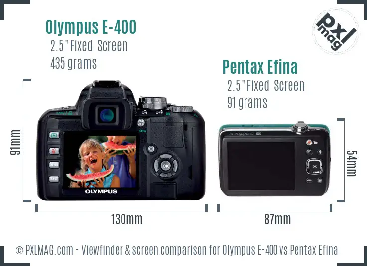 Olympus E-400 vs Pentax Efina Screen and Viewfinder comparison