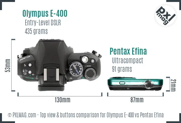 Olympus E-400 vs Pentax Efina top view buttons comparison
