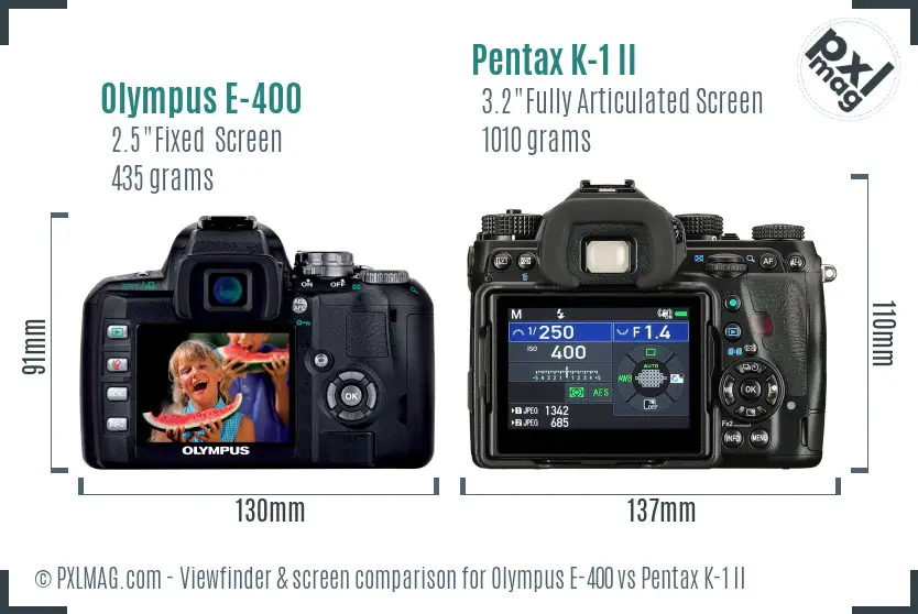 Olympus E-400 vs Pentax K-1 II Screen and Viewfinder comparison
