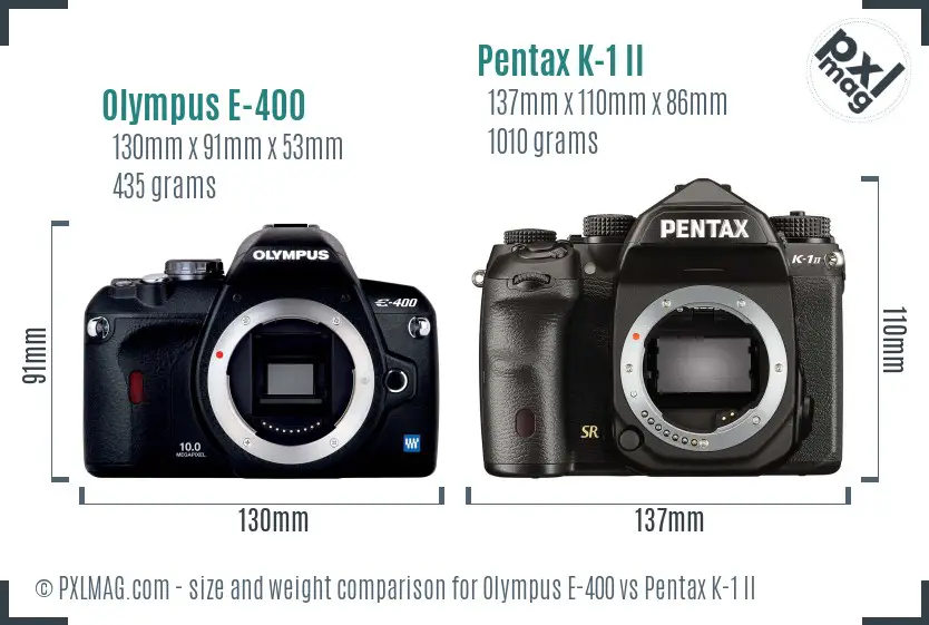 Olympus E-400 vs Pentax K-1 II size comparison