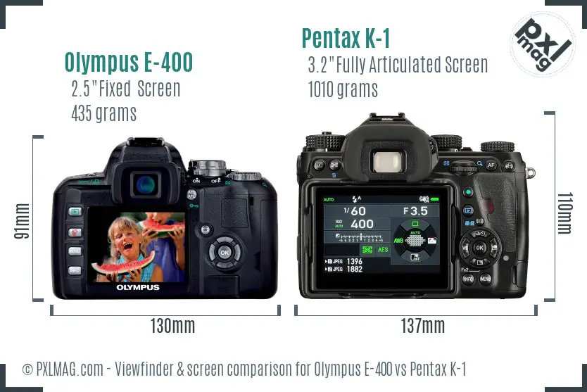 Olympus E-400 vs Pentax K-1 Screen and Viewfinder comparison