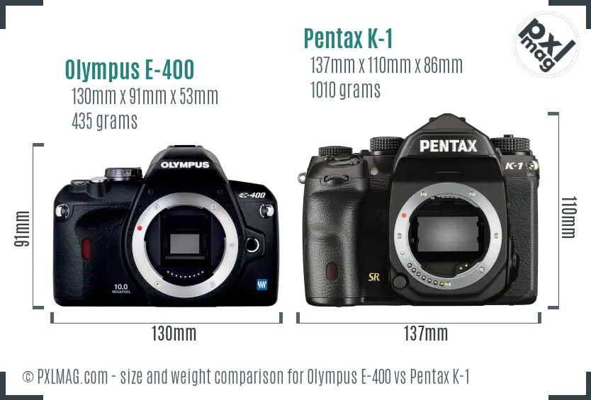 Olympus E-400 vs Pentax K-1 size comparison