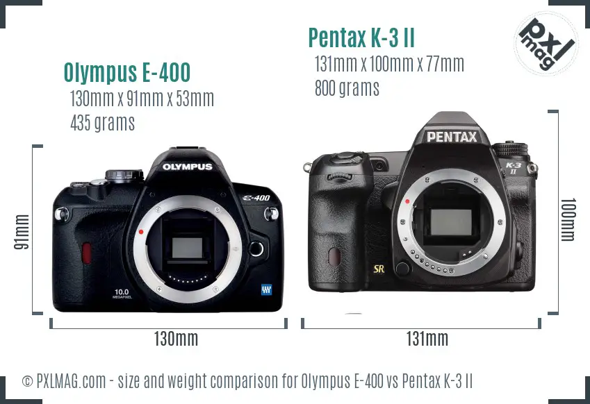 Olympus E-400 vs Pentax K-3 II size comparison