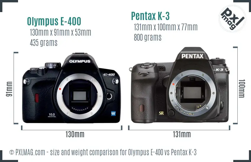 Olympus E-400 vs Pentax K-3 size comparison