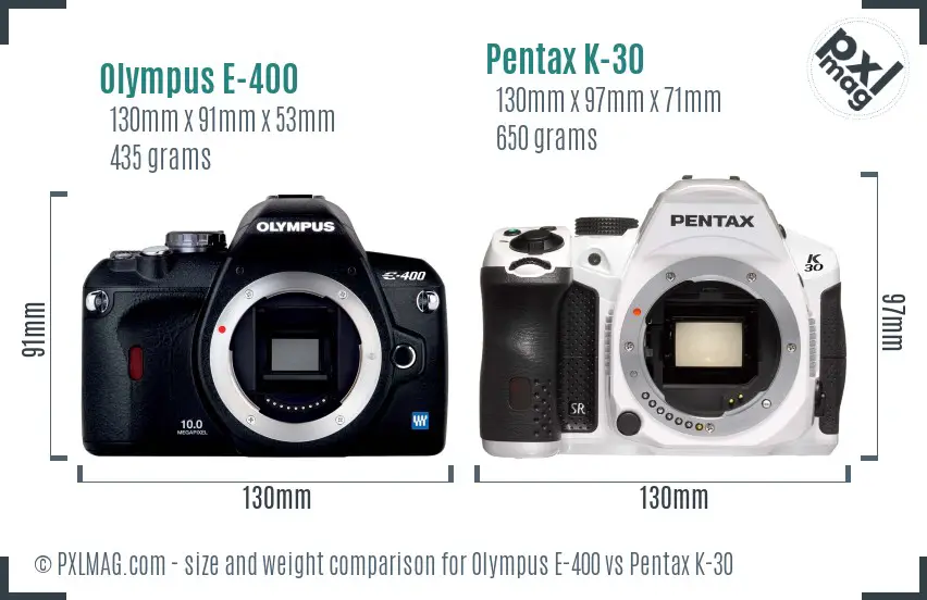Olympus E-400 vs Pentax K-30 size comparison