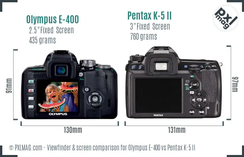Olympus E-400 vs Pentax K-5 II Screen and Viewfinder comparison