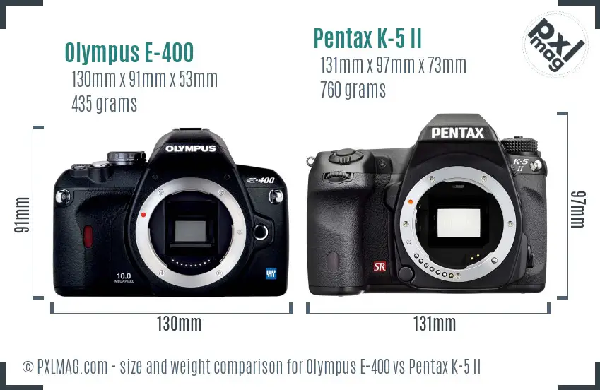 Olympus E-400 vs Pentax K-5 II size comparison