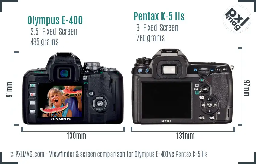 Olympus E-400 vs Pentax K-5 IIs Screen and Viewfinder comparison