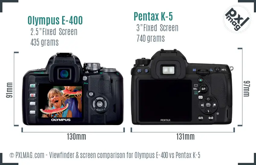 Olympus E-400 vs Pentax K-5 Screen and Viewfinder comparison
