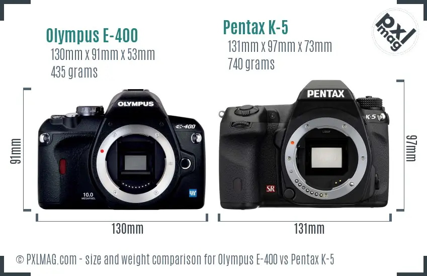 Olympus E-400 vs Pentax K-5 size comparison