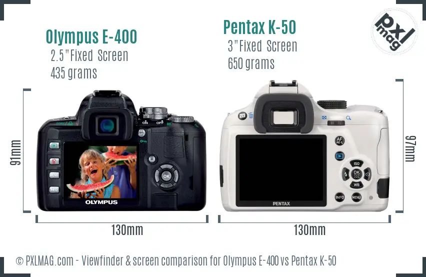 Olympus E-400 vs Pentax K-50 Screen and Viewfinder comparison