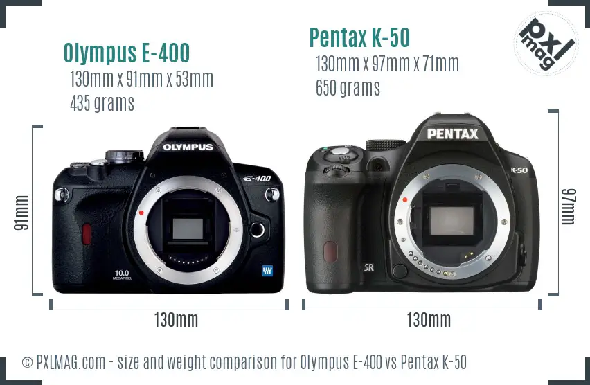 Olympus E-400 vs Pentax K-50 size comparison