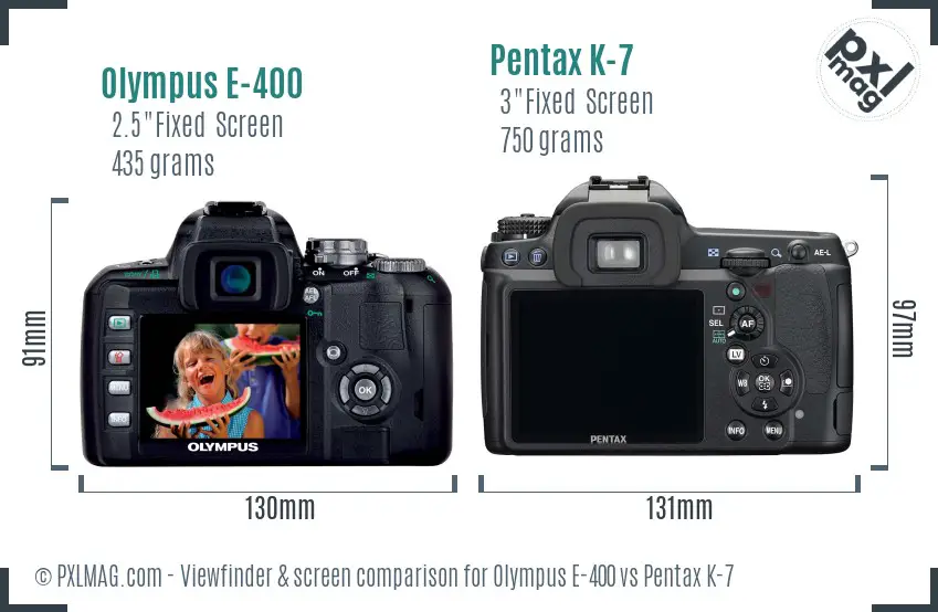 Olympus E-400 vs Pentax K-7 Screen and Viewfinder comparison